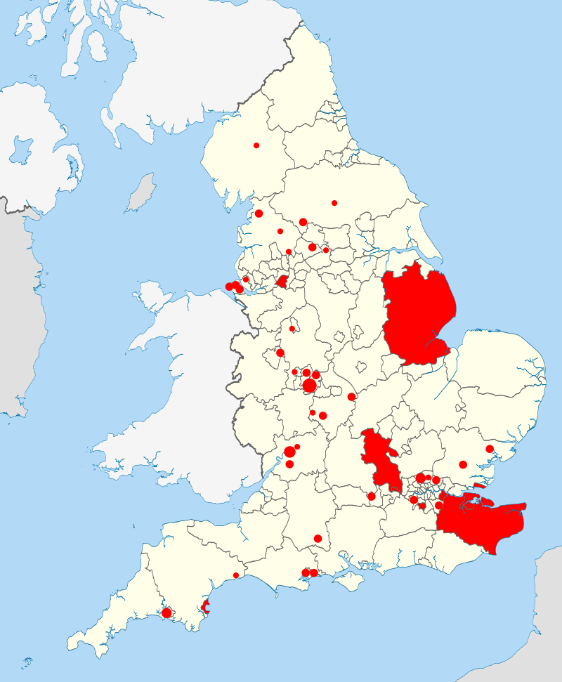 Map showing grammar schools that use the 11 plus as a entrance exam.
