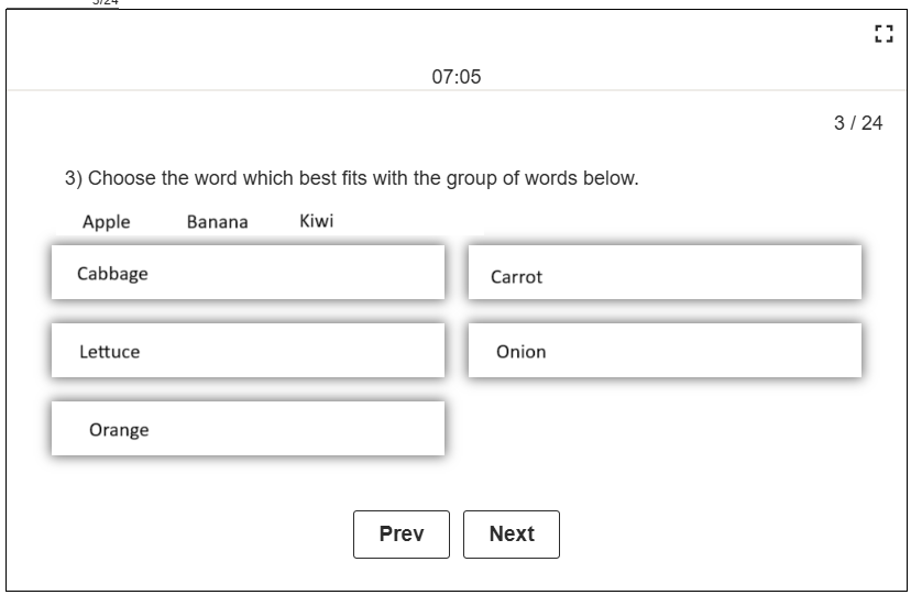 Verbal Classification Category Question Example Using Fruit as the Group Characteristic