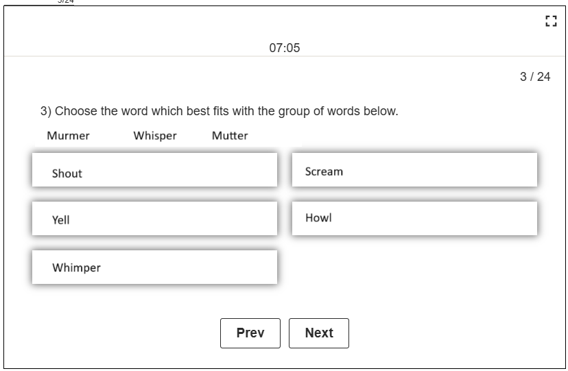 Verbal Classification Degree of Intensity Question Example Using Quiet sounds and voice as the common theme of the group