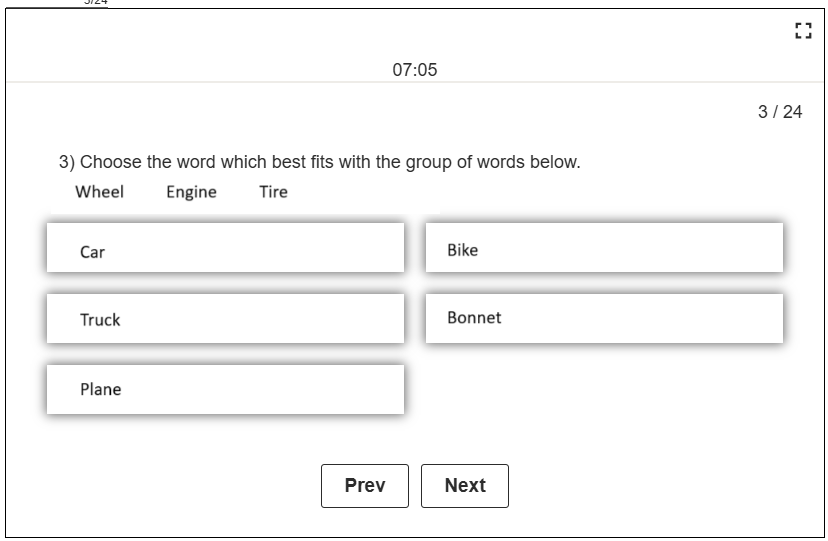 Verbal Classification Whole Parts Whole Question Example Using Car Parts as the common theme